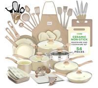 NutriChef Set Complet 54 Pièces Cuisine et Pâtisserie - Marbre Antiadhésif, Batterie de Cuisine Professionnelle avec Ustensiles Résistants
