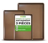 NutriChef Set de 3 Pièces Plaques de Cuisson Antiadhésives en Acier Carbone - 2 Plaques de Four et 1 Plateau de Service, Empilables, Compatible lave-vaisselle, jusqu’à 230°C, pour Cuire, Rôtir, Servir