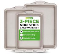 NutriChef Set de 3 Plaques à Pâtisserie Antiadhésives pour Biscuits - Poêles en Acier au Carbone de Haute Qualité avec Poignées en Silicone Noire - Répartition Uniforme de la Chaleur, Sans PFOA/PFOS/