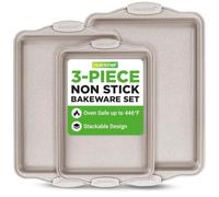 NutriChef Set de 3 Plaques à Pâtisserie Antiadhésives pour Biscuits - Poêles en Acier au Carbone de Haute Qualité avec Poignées en Silicone Noire - Répartition Uniforme de la Chaleur, Sans PFOA/PFOS/