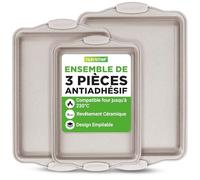 NutriChef Set de 3 Plaques à Pâtisserie Antiadhésives pour Biscuits - Poêles en Acier au Carbone de Haute Qualité avec Poignées en Silicone Noire - Répartition Uniforme de la Chaleur, Sans PFOA/PFOS/