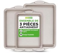 NutriChef Set de 3 Plaques à Pâtisserie Antiadhésives pour Biscuits - Poêles en Acier au Carbone de Haute Qualité avec Poignées en Silicone Noire - Répartition Uniforme de la Chaleur, Sans PFOA/PFOS/