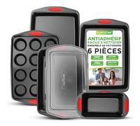 NutriChef Set de 6 Méthodes pour Cuisson Four Grille - Acier Premium, Anses Silicone, Muffins, Plaques, Pan de Mold, Couvercle BPA-Free, Noir