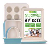 NutriChef Set de 6 Plaques de Cuisson Antiadhésives - Moules à Gâteaux, Muffins et Pains, Intérieur Blanc & Revêtement Vert, Ustensiles de Cuisine Premium