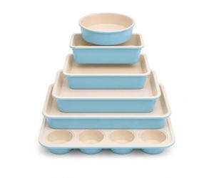 NutriChef Set de 6 Moules de Cuisson Antiadhésifs - Plaques pour Gâteaux, Muffins et Pains - Revêtement Blanc et Vert - Ustensiles de Cuisine Premium Durables