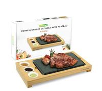 NutriChef Set de Cuisine Pierre Chaude - Grill de Table Granit avec Plateau Bambou 1 pièce Cuisson sans huile pour Viande Poisson Végétarien Intérieur Extérieur