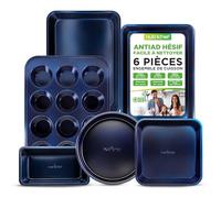 NutriChef Set de 6 Pièces d'Ustensiles de Pâtisserie Antiadhésifs - Set de Plaques à Pâtisserie avec Revêtement Diamant Bleu Antiadhésif - Convient pour le Four jusqu’à 450°F, Plaques Rondes pour
