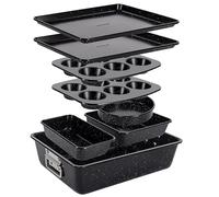 NutriChef Set de Moules à Pâtisserie 8 Pièces en Acier au Carbone Antiadhésif Sans PFOA Empilables Résistants au Four jusqu’à 232°C