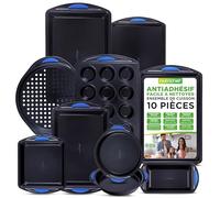 NutriChef Set de Moules à Pâtisserie Antiadhésifs - 10 Pièces bleu Plaques et Moules à Muffins et Cakes en Acier Revêtu pour Four jusqu’à 230 °C