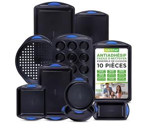 NutriChef Set de Moules à Pâtisserie Antiadhésifs - 10 Pièces bleu Plaques et Moules à Muffins et Cakes en Acier Revêtu pour Four jusqu’à 230 °C