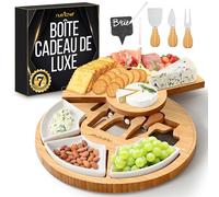 NutriChef Set Service Plateau Fromage - Inclut Couteau, Bols Céramique, Marqueurs Craie et Ardoise, Résistant aux Taches & Facile à Nettoyer, Plateau Présentation Rond