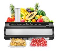 NutriChef Système Automatique de Scellage Sous Vide Alimentaire - Scelleur 110W en Acier Inoxydable pour Viande, Sous Vide avec 2 Modes de Scellage, Rouleaux et Tuyau Sous Vide - (Noir)