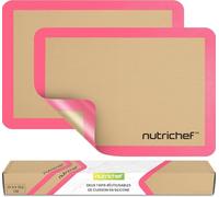 NutriChef Tapis Cuisson Silicone 42 x 29 cm Lot de 2 - Tapis Four Antiadhésif Réutilisable, Silicone Alimentaire, Résistant Jusqu’à 250 °C, Lavable Lave-Vaisselle, Rose