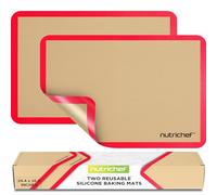 NutriChef Tapis Cuisson Silicone Grand Format 62 x 42 cm Lot de 2 - Tapis Four Antiadhésif Réutilisable, Résistant Jusqu’à 250 °C, Compatible Congélateur et Lave-Vaisselle, Rouge