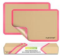 NutriChef Tapis Cuisson Silicone Grand Format 62 x 42 cm Lot de 2 - Tapis Four Antiadhésif Réutilisable, Résistant Jusqu’à 250 °C, Compatible Congélateur et Lave-Vaisselle, Rose