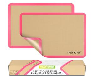 NutriChef Tapis Cuisson Silicone Grand Format 62 x 42 cm Lot de 2 - Tapis Four Antiadhésif Réutilisable, Résistant Jusqu’à 250 °C, Compatible Congélateur et Lave-Vaisselle, Rose