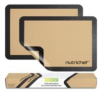 NutriChef Tapis de Cuisson en Silicone, 2 Tapis Antiadhésifs de Qualité Alimentaire, 16.5 x 11.6 IN, Résistant au Four Jusqu'à 480°F, Lavable au Lave-Vaisselle, Noir