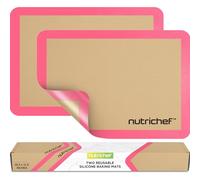 NutriChef Tapis de Cuisson en Silicone, 2 Tapis Antiadhésifs de Qualité Alimentaire, 16.5 x 11.6 IN, Résistant au Four Jusqu'à 480°F, Lavable au Lave-Vaisselle, Rose