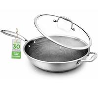 NutriChef-Wok 30 cm, Poêle wok en Acier Inoxydable, Couvercle en Verre, Revêtement Antiadhésif, Résistant aux Rayures,Pour Induction, Gaz, Electricité et Céramique
