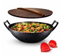 NutriChef Wok en fonte pré-assaisonnée Noir