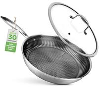 NutriChef Wok Inox 30 cm - Revêtement Antiadhésif Dakin, Structure Triply Résistante aux Rayures, Surface Nid d’Abeille Texturée, Tous Feux