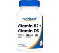 Nutricost Vitamine K2 (MK7) (100mcg) + Vitamine D3 (5000 UI) 120 gélules molles - Sans gluten et sans OGM