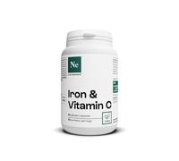 Nutrielement - Fer Vitamine C - 60 gélules - Fer Ultimine™ - Vitamine C Quali®-C Complément alimentaire Système Immunitaire - Biodisponibilité élevée