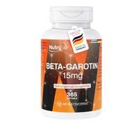 Nutrifair Bêta-carotène, 365 gélules, 15mg par gélule, équivalent à 25.000 UI, Hautement dosé, fabrication allemande et testé en laboratoire, Premium et équitable