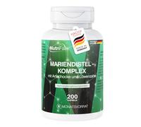 Nutrifair Complexe de chardon-Marie à l'artichaut et au pissenlit, 200 gélules, contenant 80% de silymarine, Hautement dosé, 100% Vegan, fabrication allemande et contrôlé en laboratoire