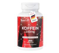 Nutrifair Comprimés de caféine 200mg, 365 comprimés, 200mg par comprimé, Haute dose, Faciles à avaler, 100% Vegans - fabrication allemande et tests en laboratoire, Premium et équitable