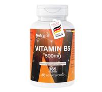 Nutrifair Vitamine B5 500mg, 365 comprimés, Acide pantothénique, 500mg par comprimé, Hautement dosé, Facile à avaler, 100% Vegan - fabrication allemande et tests en laboratoire