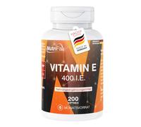 Nutrifair Vitamine E 400 I.U., avec 268mg de vitamine E par capsule, 200 capsules molles, Hautement dosé, fabrication allemande & tests en laboratoire, Premium et équitable