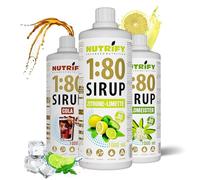 NUTRIFY Vital Fitness Drink 1:80 Sirop 3 x 1 l - Lot de 3 boissons concentrées avec vitamines et L-carnitine sans sucre - Pour 240 litres de boisson pour le sport - Faible en calories - Lot de 3 sirop