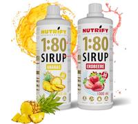 NUTRIFY Vital Fitness Drink Lot de 2 bouteilles de sirop 1:80 2 x 1 l - Ananas et fraise - Concentré de boisson avec vitamines et L-carnitine sans sucre - 160 l de boisson pour le sport - Faible en