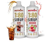 NUTRIFY Vital Fitness Drink Lot de 2 bouteilles de sirop 1:80 2 x 1 l - Cola et fraise - Concentré de boisson avec vitamines et L-carnitine sans sucre - 160 l de boisson pour le sport - Faible en