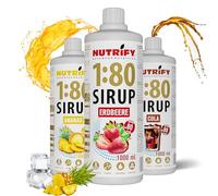 NUTRIFY Vital Fitness Drink Lot de 3 sirops 1:80 3 x 1 l - Boisson concentrée avec vitamines et L-carnitine sans sucre - Pour 240 litres de boisson sportive faible en calories - Ananas-fraise-Cola