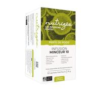 NUTRIGÉE - Infusion Minceur 10 Bio - Double Action - Brûle & Draine - Thé Vert, Café Vert, Guarana, Maté, Reine Des Prés, Bouleau, Frêne, Cassis, Chicorée - Concentrés Végétaux Solubles - 30 Sachets