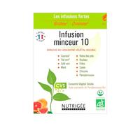 NUTRIGÉE - Infusion Minceur 10 Bio - Double Action - Brûle & Draine - Thé Vert, Café Vert, Guarana, Maté, Reine Des Prés, Bouleau, Frêne, Cassis, Chicorée - Concentrés Végétaux Solubles - 30 Sachets
