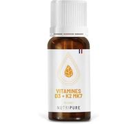 Nutripure | Complément Vitamine D3 + K2 MK7 1000 UI | Avec Huile d'Olive Bio | 100% Pure et Naturel | Végétarien | Booste le Système Immunitaire | Santé des Os et des Muscles | 5 Mois | Made in France