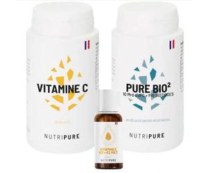 Nutripure | Pack Immunité 4 Compléments Alimentaires | Vitamine C, D3 K2, Pure Biotiques | Boost Immunitaire, Flore Intestinale, Réduit la Fatigue | Sans OGM, Gluten, Lactose | Fabriqué en France