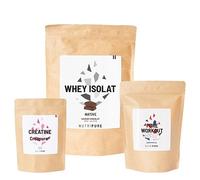 Nutripure | Pack Prise de Muscles | Whey Isolate Native + Créatine Monohydrate Poudre + Pre Workout (EAA, BCAA) | Idéal pour Musculation, Prise de Masse Musculaire, Fatigue Musculaire | Goût Chocolat