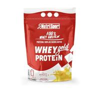 NUTRISPORT Whey Gold Protéine | Complément alimentaire post-entraînement | Source de protéines | Réduit la fonte musculaire et la fatigue | Saveur banane | Sachet de 2000gr