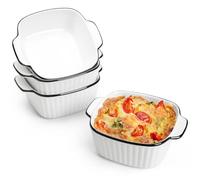 NUTRIUPS 14.5cm Céramique Plats de Cuisson Set de 4, 400Ml Plats de Cuisson Carrés, Petits Plats de Cuisson pour Friteuse à Air, Céramique avec Poignées, Allant au Four et au Micro-ondes