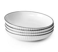 NUTRIUPS 20cm Assiettes à Pâtes Set of 4, 600ML Petits Bols à Pâtes, Assiettes à Pâtes en Céramique, Bols à Pâtes Blancs pour la Cuisine - Résiste au Micro-ondes et au Lave-Vaisselle