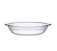 NUTRIUPS Assiette à Tarte Ronde en Verre avec Poignée, Plat de Service à Tarte, Résistance à la Chaleur élevée, Moules en Verre Transparent pour Gâteau, Tarte, Flan (25x20,9x4,7 cm)