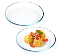 NUTRIUPS Assiette en Verre, 22,9cm Transparente Trempé Verre Assiettes Plates, Lot de 2 Assiettes Service de Table, Passe au Micro-ondes Passe au Lave-vaisselle