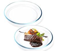 NUTRIUPS Assiette en Verre, 25,4cm Transparente Trempé Verre Assiettes Plates, Lot de 2 Assiettes Service de Table, Passe au Micro-ondes Passe au Lave-vaisselle