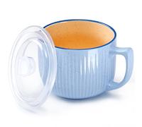 NUTRIUPS Bols à soupe avec poignées, bol à soupe de 900 ml adapté au micro-ondes avec couvercle, tasse à soupe avec poignées, bol pour ramen, nouilles, porridge (Bleu sel de mer)