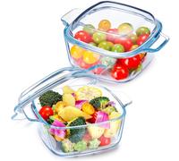 NUTRIUPS Cocotte carrée en verre avec couvercle, mini casserole en verre pour four (1 L x 2)