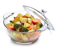 NUTRIUPS Cocotte en verre trempé de 2,5 l avec couvercle, passe au four, plat de cuisson rond de 20 cm (transparent, 2,5 l)